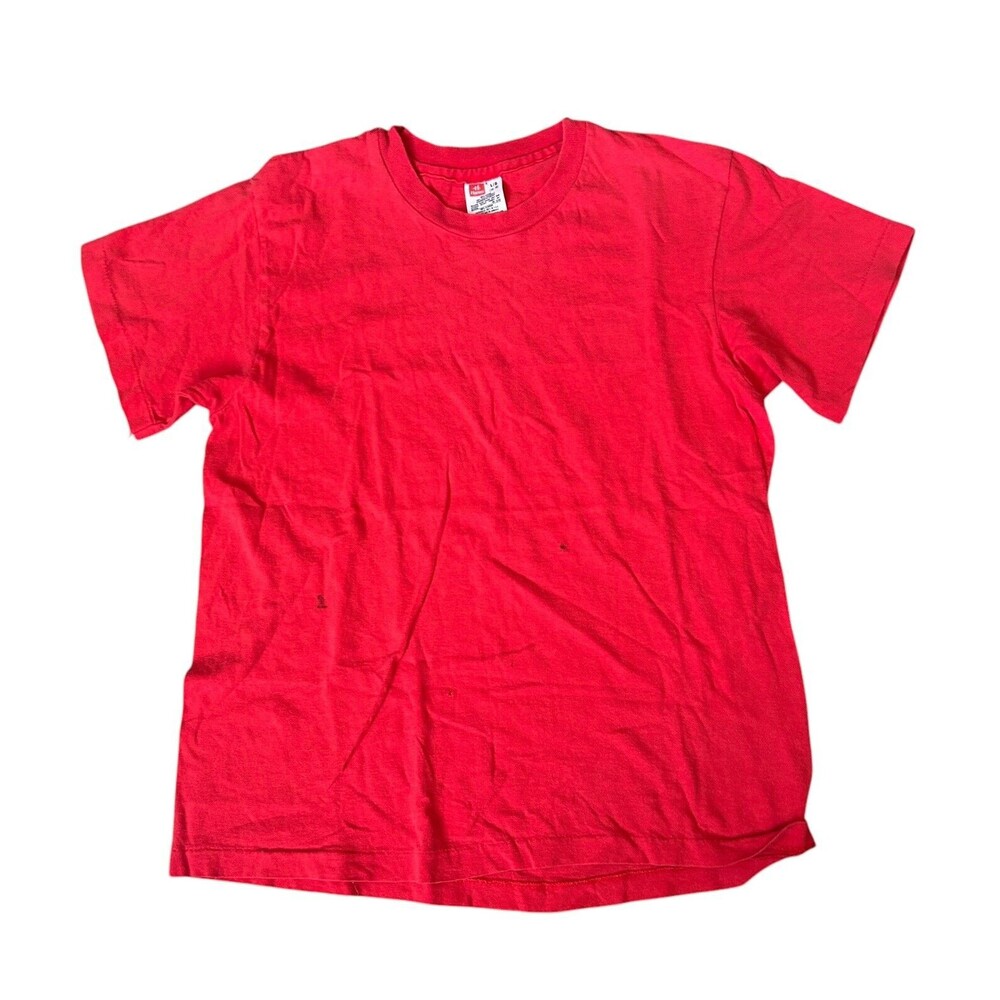 VTG 80s 90s Hanes Single Stitch Blank Red Tee T Shirt Kids Youth L 14/16